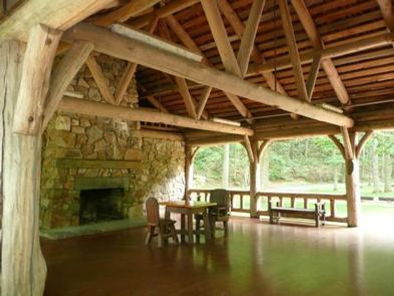 Interior of beach bathhouse pavilion.