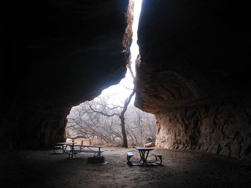 View from looking out through the overhang at split top from within.