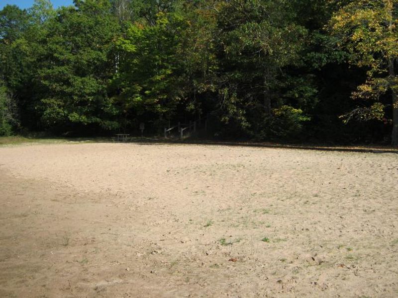 Well maintained beach and swimming area at Anvil Lake Campground. 