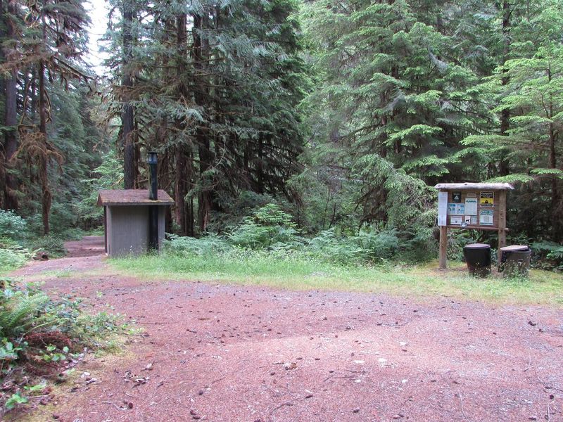 Campsites at the East side of the campground have their own information board and vault toilet