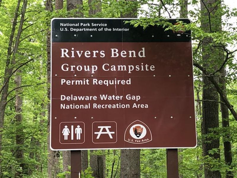 Large sign located at the entrance to River's Bend Campground off of Old Mine Rd. 