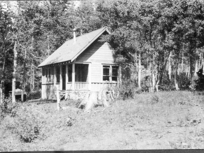 Patterson Mill Ranger Station built by Ranger Ben Johnson as summer headquarters for working in the South Warners. Photo 1925.