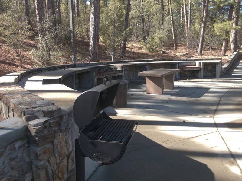 Large area for meal preparation with charcoal  grills. 