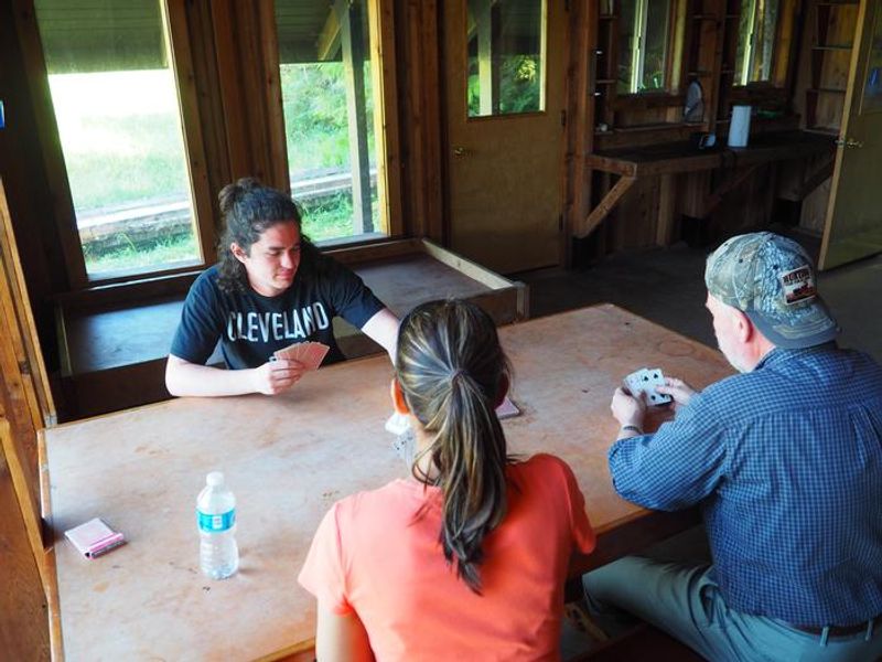 Paying cards at Steamer Bay Cabin