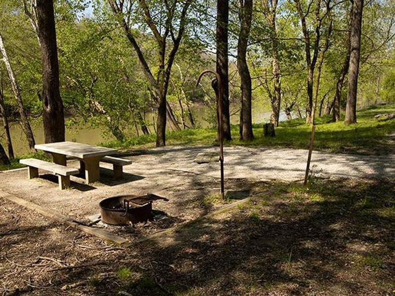 This campground's primitive sites feature a picnic table, fire ring, and lantern hook.