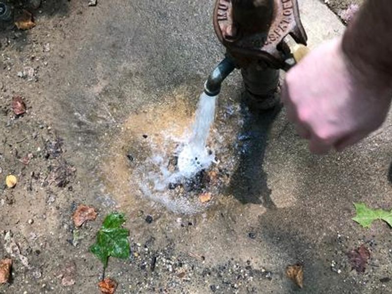 Hand pump for potable water available in warm season