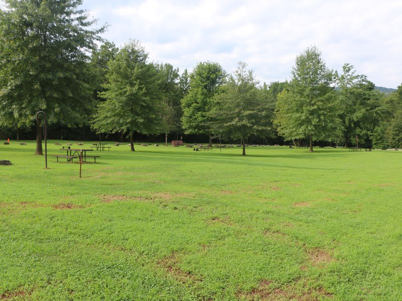 Open field of tent camp sites at Kyle's Landing Campground.