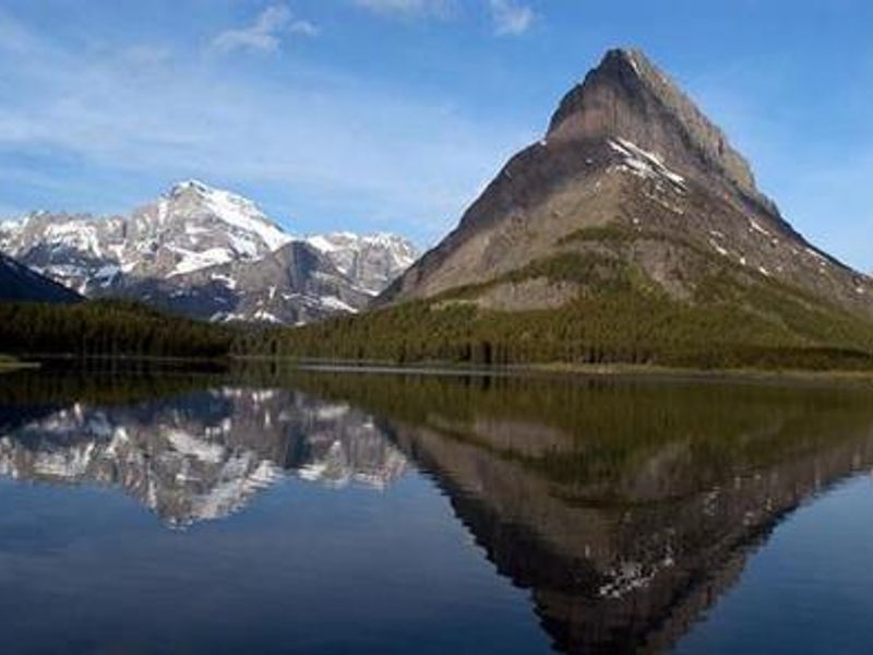 Peaks above an alpine lake at Many Glacier
