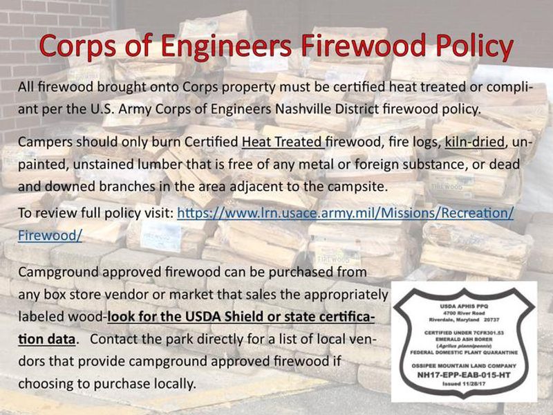 FIREWOOD POLICY- NOT ALL ROADSIDE VENDOR WOOD IS ACCEPTED AT THIS CAMPGROUND. 