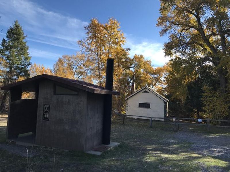 The vault toilet is walking distance from the cabin. 