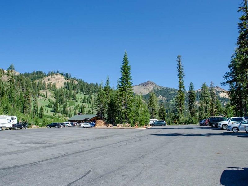 The center section of the parking lot, between two medians, may be used to camp overnight in self-contained vehicles.