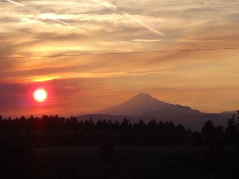 Sunset view from South Shore Group Campground of Mt. Jefferson in the Cascade Mountains