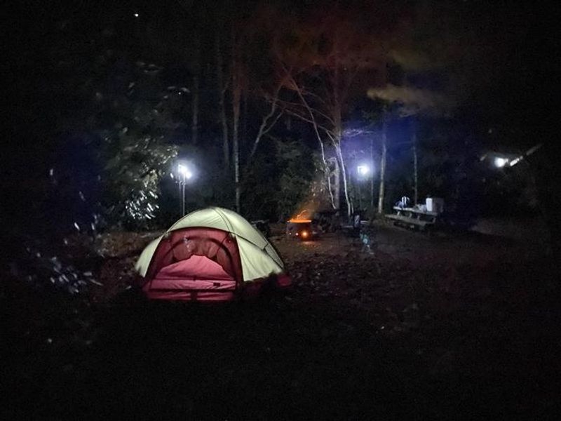 Camping at night.
