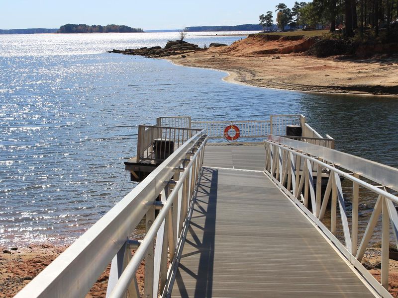 This is a picture of the accessible fishing pier located near the OSAGE Picnic Shetler. 