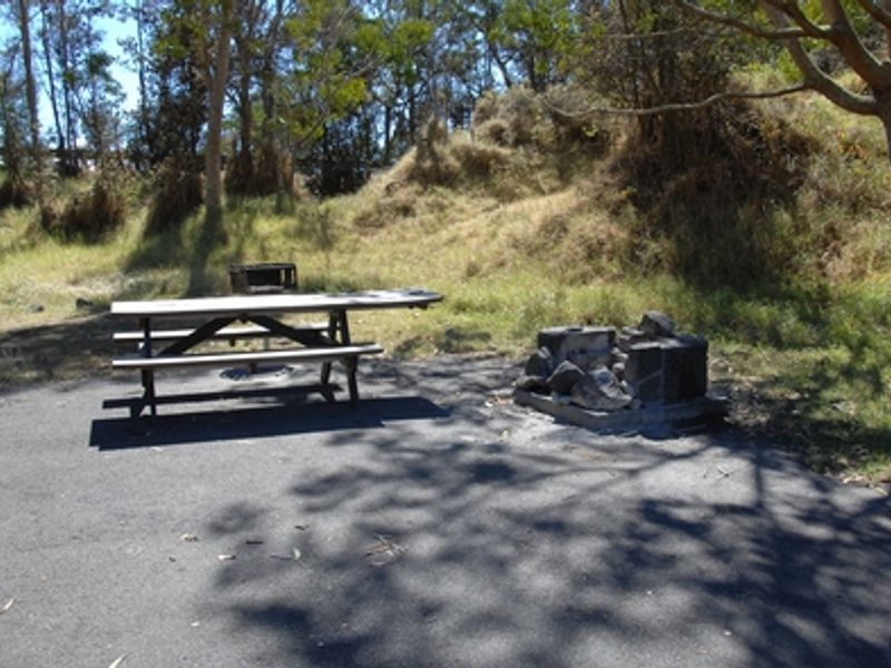 Campsite with picnic table and firepit