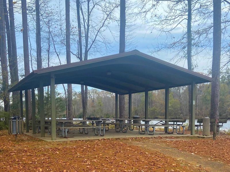 Raleigh Ryan Shelter has a wonderful view of the Tennessee Tombigbee Waterway where you can view barges and recreational boats.
