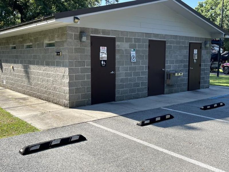 Bathrooms in the front and showers in the back of building