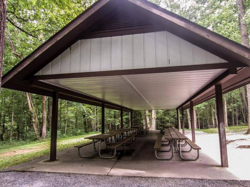 Large covered pavilion with serving table