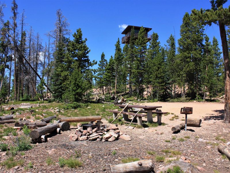 Spruce Mountain Fire Lookout Tower picnic area and fire pit