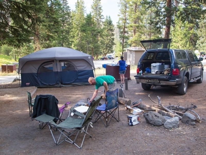 Setting up camp in the Tower Fall Campground
