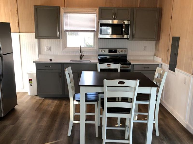 A view of the eat-in kitchen from the living area.
