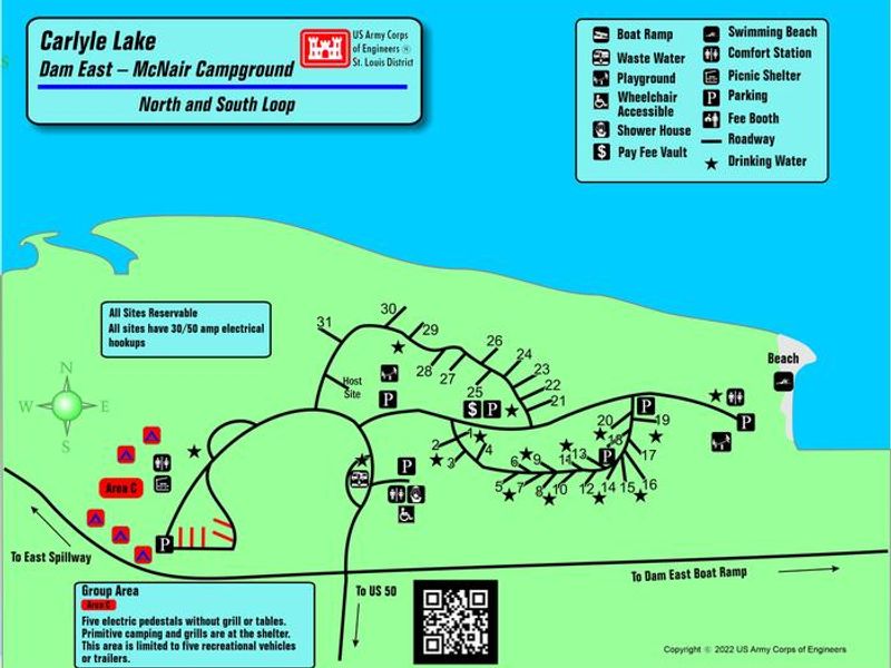 Map of McNair campground layout (North and South Loops).