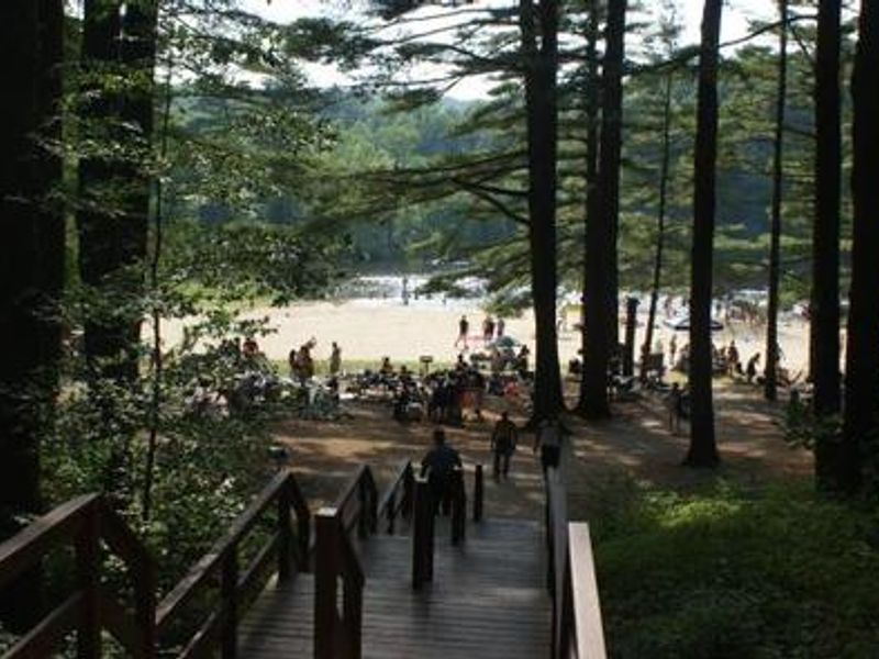 The main entrance to the Buffumville Lake Park beach has stairs. Accommodations can be arranged for handicap accessiblity.