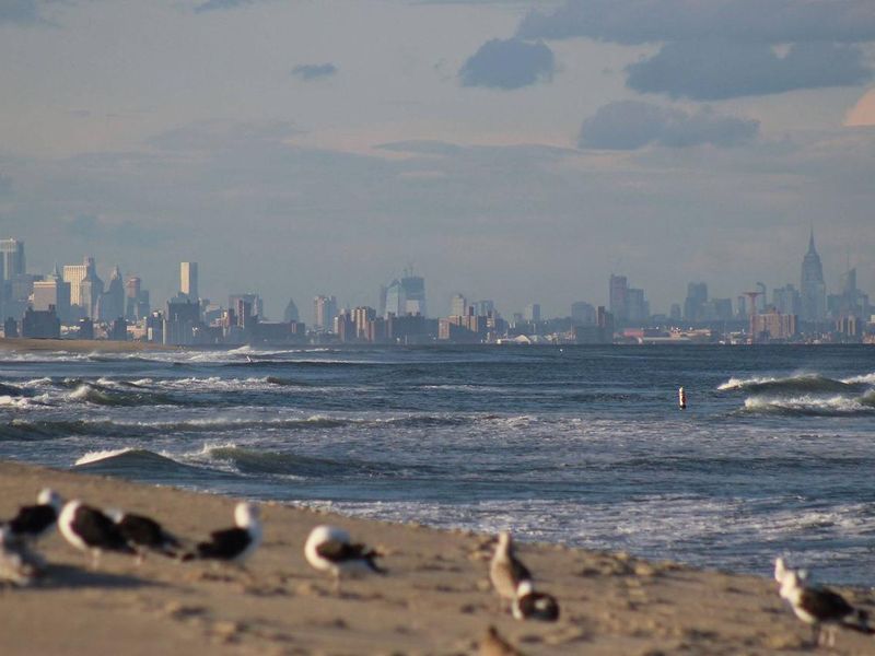 The New York City skyline from the beach at Sandy Hook