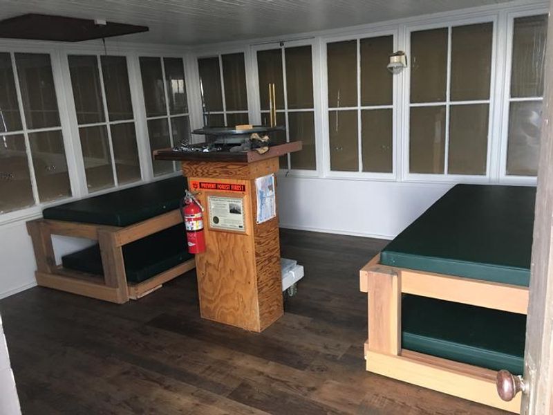 Beds and fire finder in the lookout.