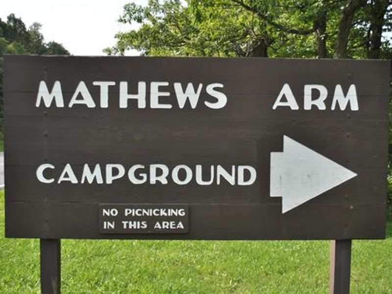 Mathews Arm Campground Northern Entrance Sign