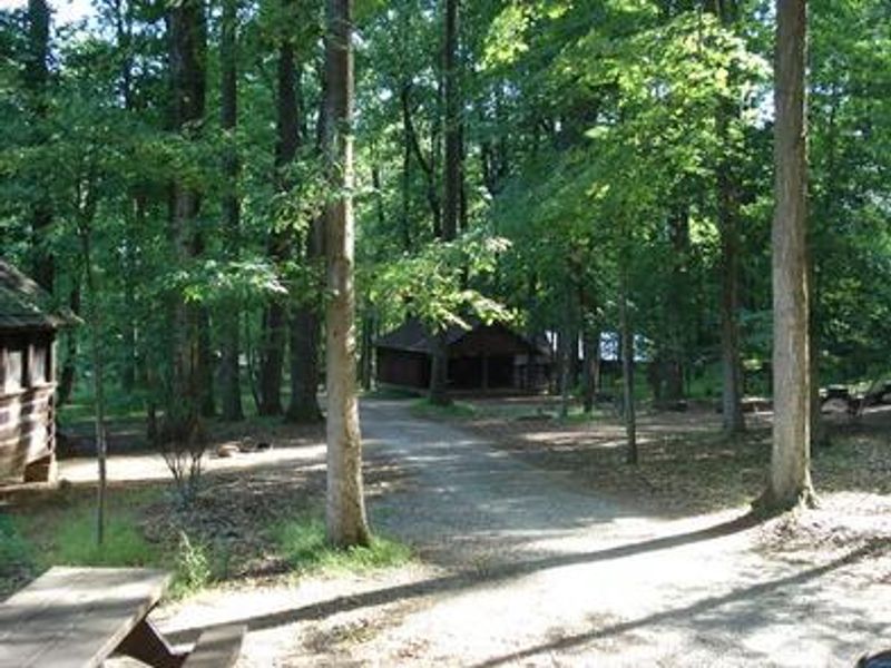  Gravel roadway that leads to the cabins in the upper section of the campground.