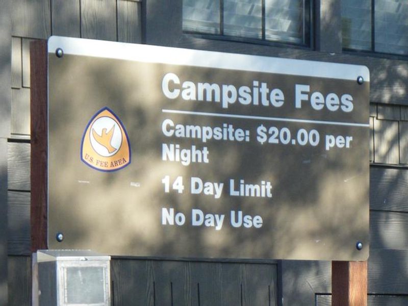 Fee Sign located at the Fee Building/Registration area,  Horse Creek Campground 