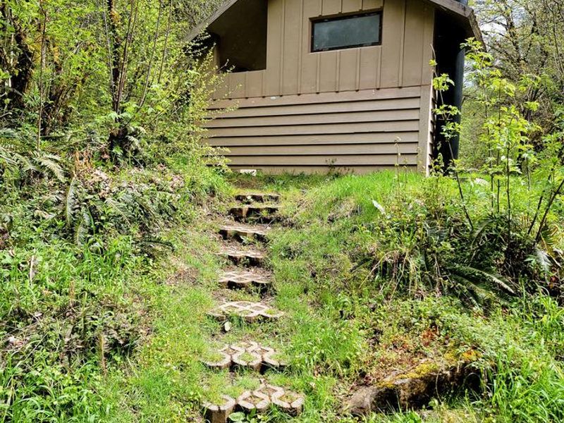 Vault toilet near Alder Glen campground exit