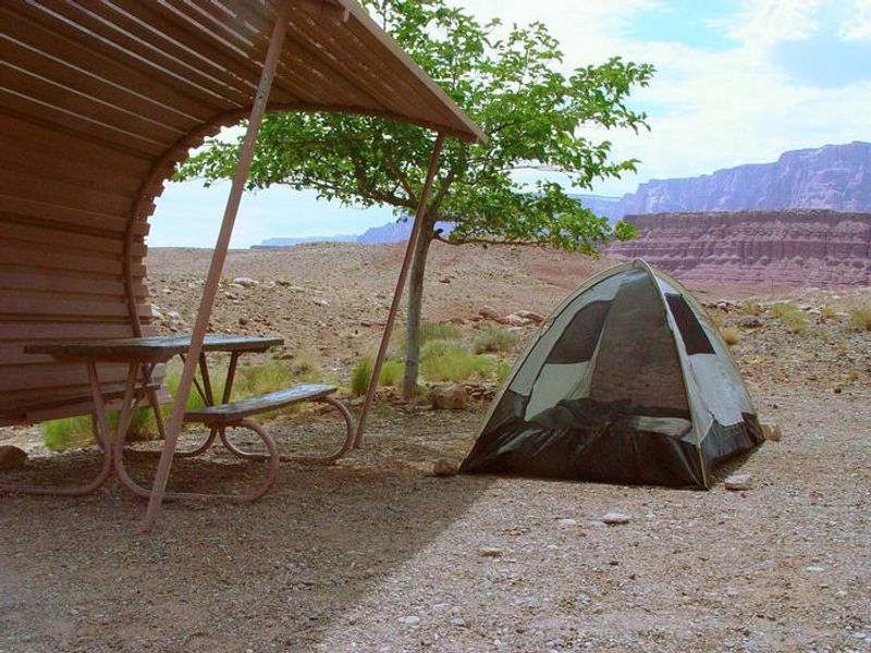 Campsites at Lees Ferry come with shade shelters.