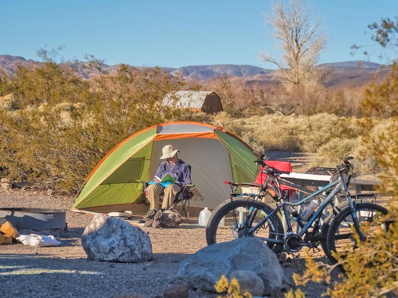 A camper enjoys their time at Mesquite campground.