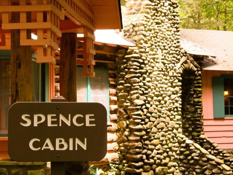 Spence Cabin showing chimney and entrances to facility