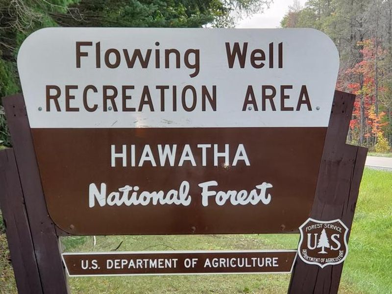 The USFS sign located off of Forest Highway 13, indicating the location of the Flowing Well Campground