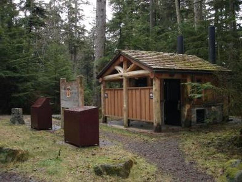 Central Area-restroom vault toilets, display board, bear boxes, garbage cans.