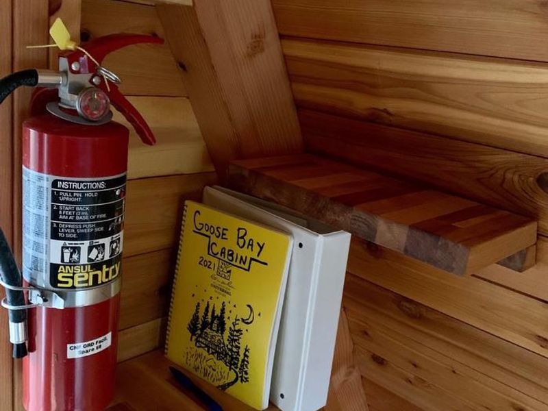 Shelves and fire extinguisher