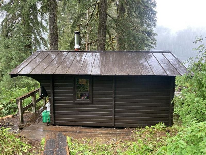 Looking down at cabin towards lake