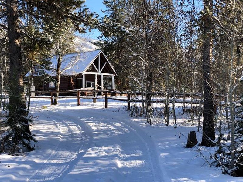 Stolle Meadow Cabin winter view from driveway