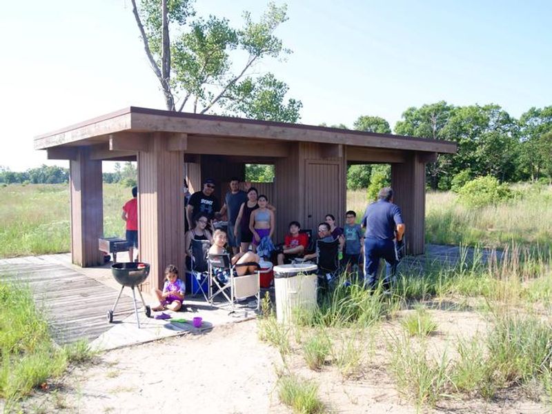 A family gathering at West Beach picnic shelter