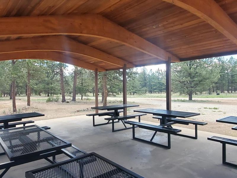 Tables can be adjusted around the shaded pavilion to meet your needs.