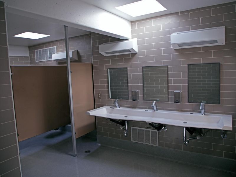 Inside of the flush toilet restrooms