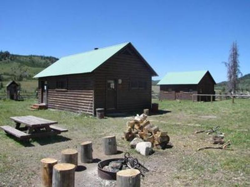 cabin and barn, looking north