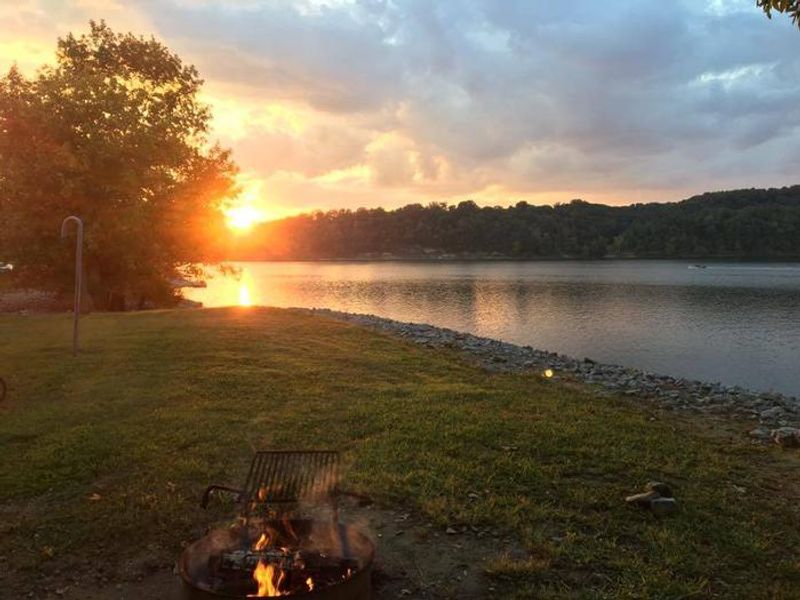 Beautiful picture taken by a camper of the sunset over the lake. 