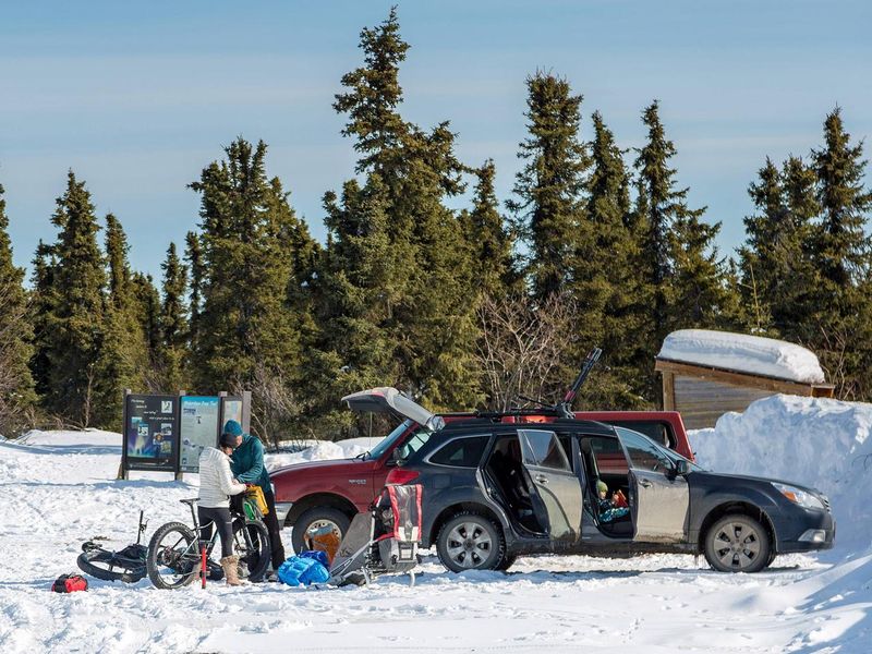 Wickersham Dome Trailhead on the Elliott Highway is the busiest access point for trips into the White Mountains National Recreation Area. 