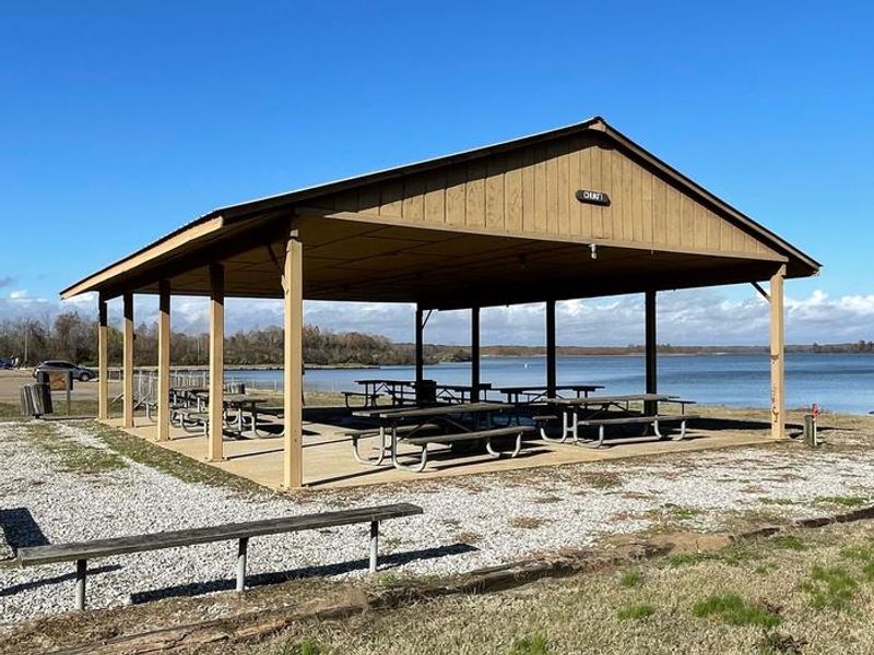 Stennis East Bank Day Use shelters have views of the waterway, the lock and dam and the beautiful sunset.