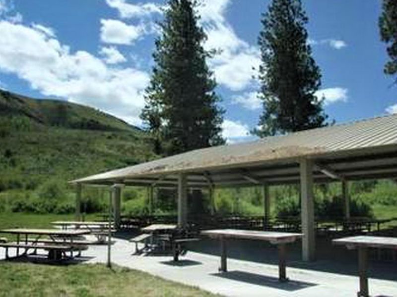 Mink Creek Group Site's pavilion and view