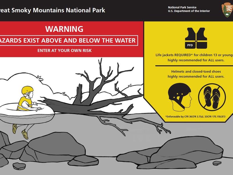River Tubes are considered “vessels” by the NPS and the State of NC, therefore children 13 and under are required to wear PFD’s.  Over age 13, PFDs are highly recommended.  Close-toed shoes and helmets are strongly recommended.